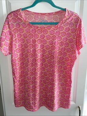 Fresh Produce pink citrus twist print women’s medium, short sleeves T-shirt